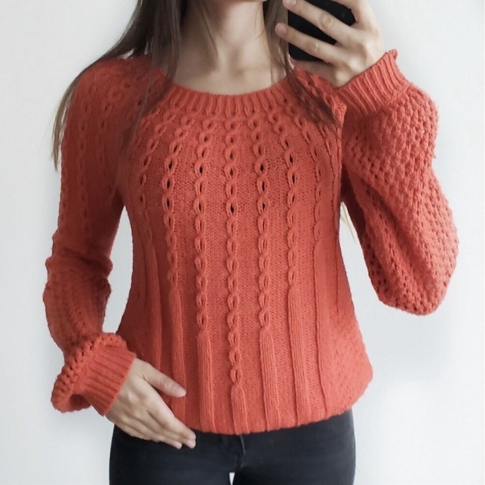 Anthropologie Guinevere Purl Wise Sweater Orange Balloon Sleeve Wool Alpaca S